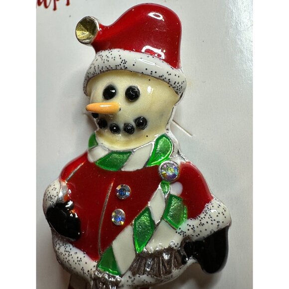 Vintage Inspired Happy Holidays Santa Snowman Brooch Pin Rhinestone Scarf - Picture 6 of 8